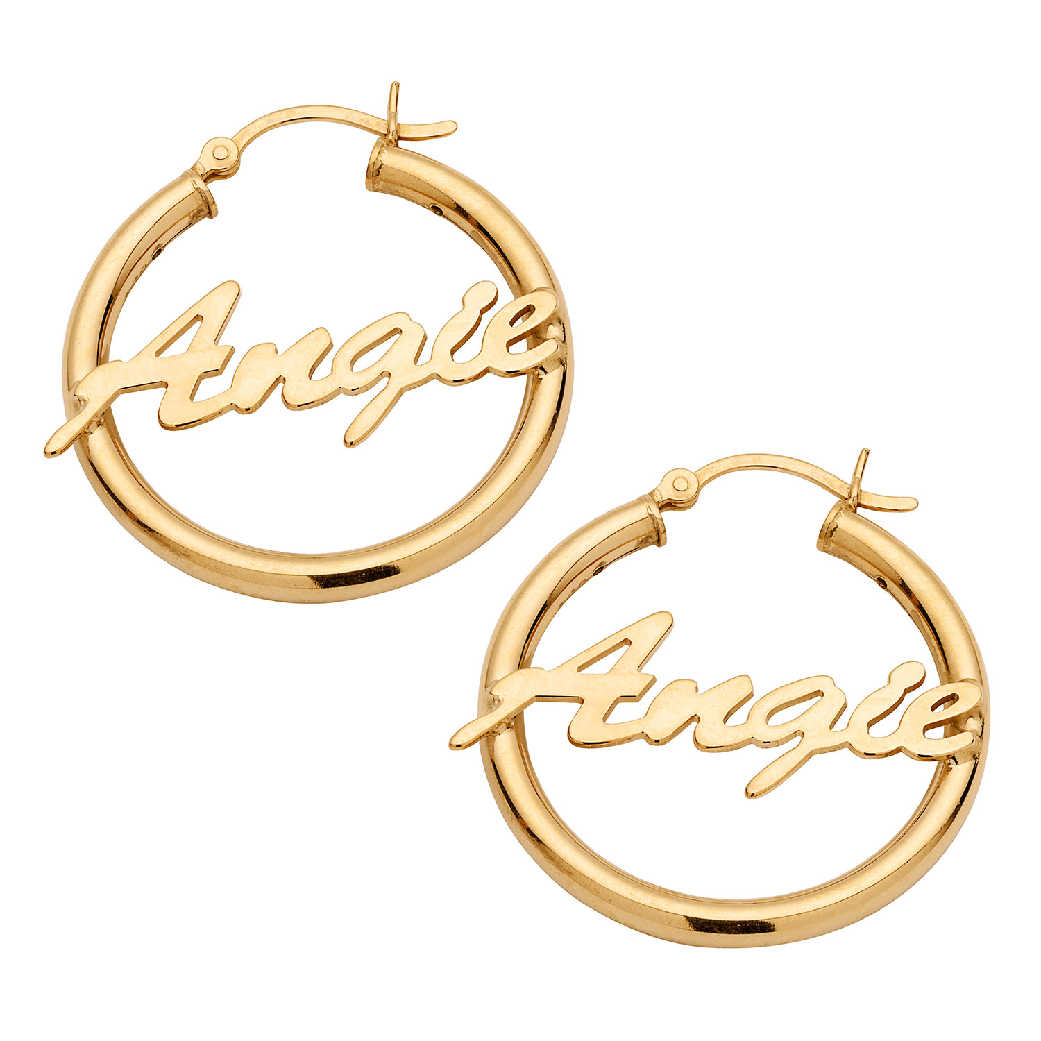 18k Gold Over Sterling Script Name Hoop Earrings 9719