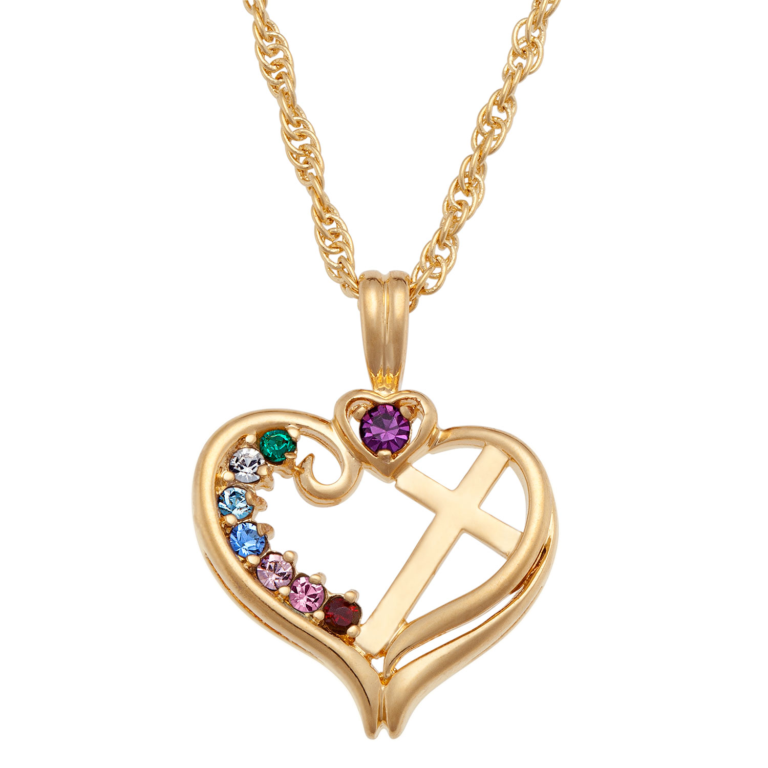 Mother S Simulated Birthstone Heart With Cross Pendant In 10k Gold Mother S Simulated Birthstone Heart With Cross Pendant In 10k Gold 8 Stones