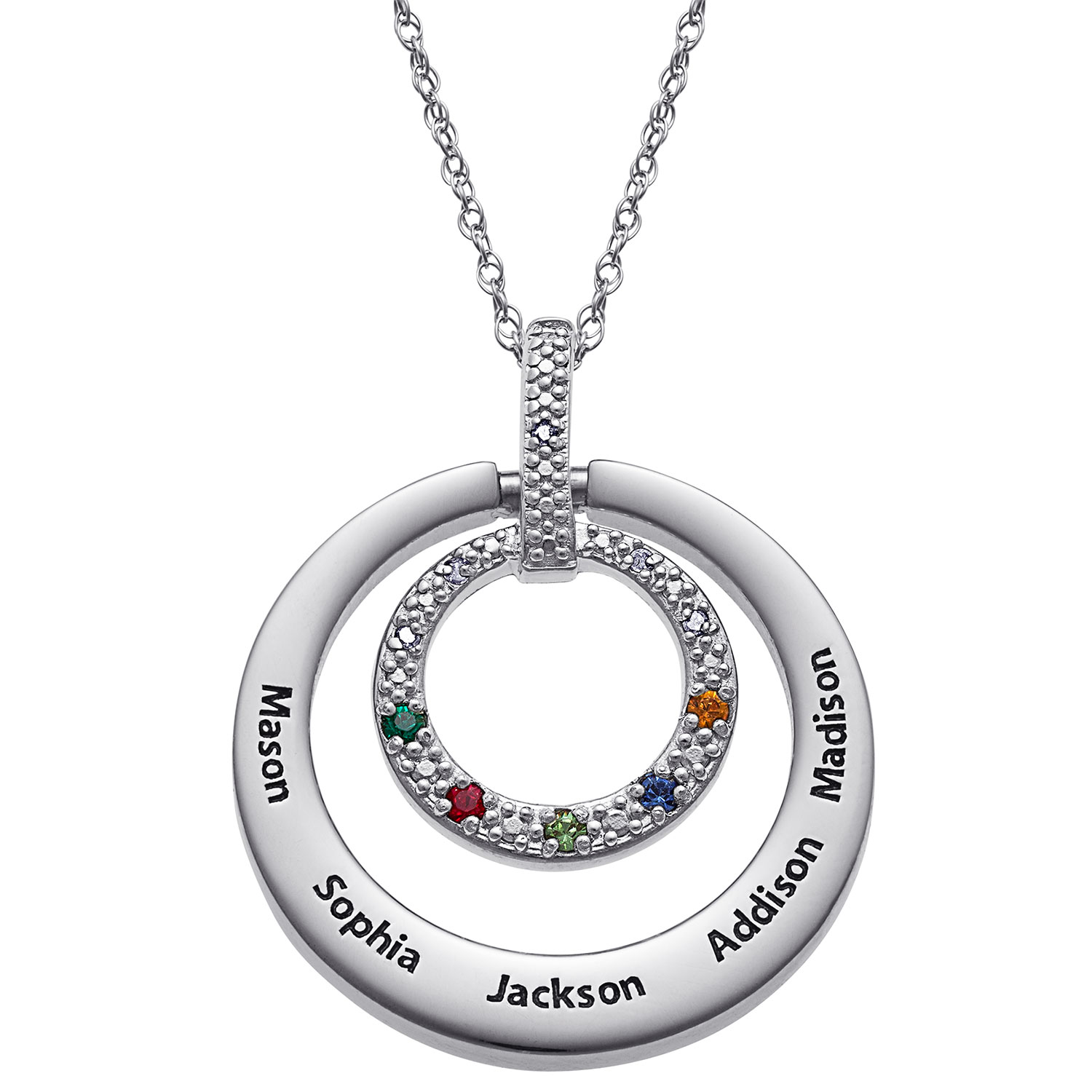 Sterling Silver & Stainless Steel Engraved Family Name & Birthstone ...