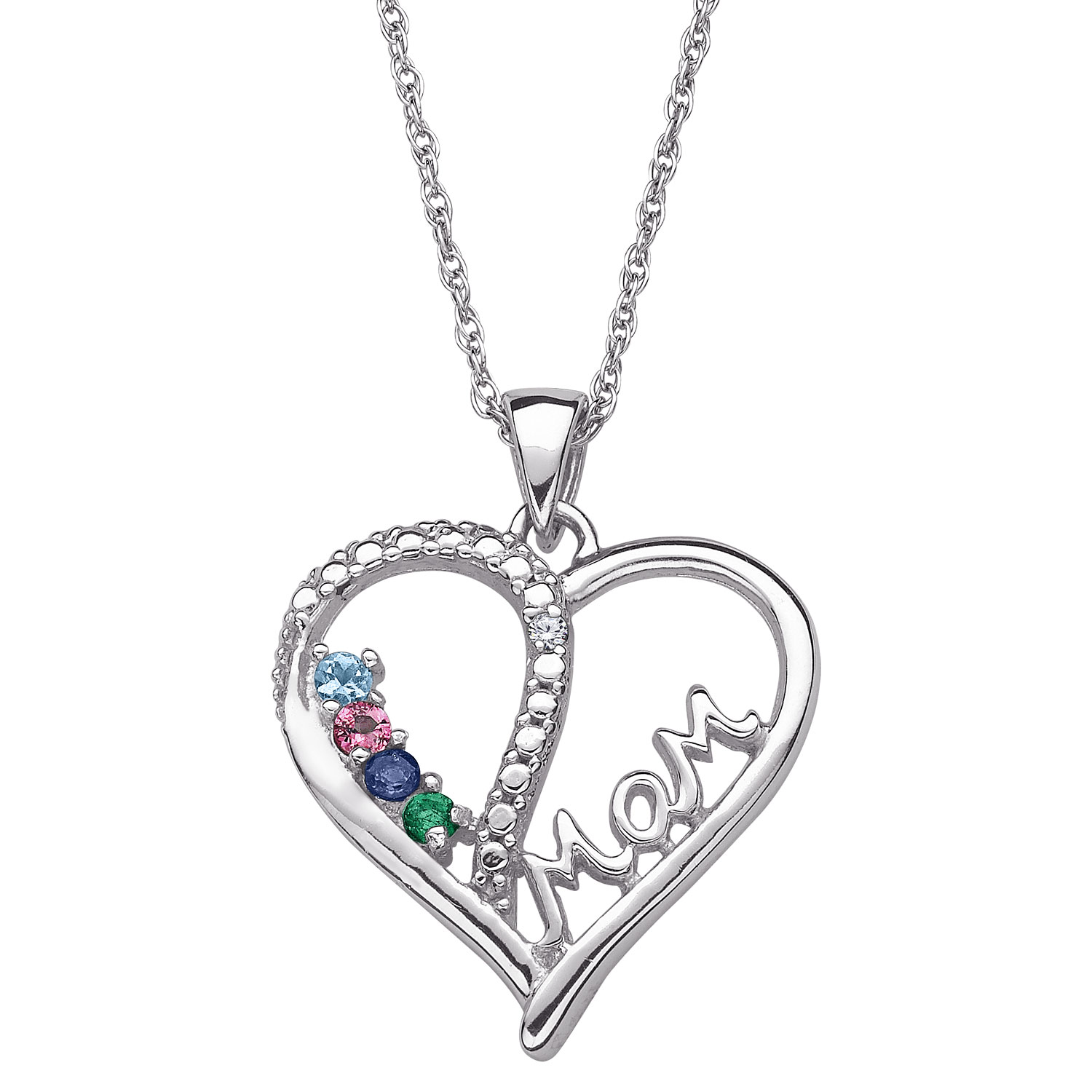 mom heart necklace with birthstones