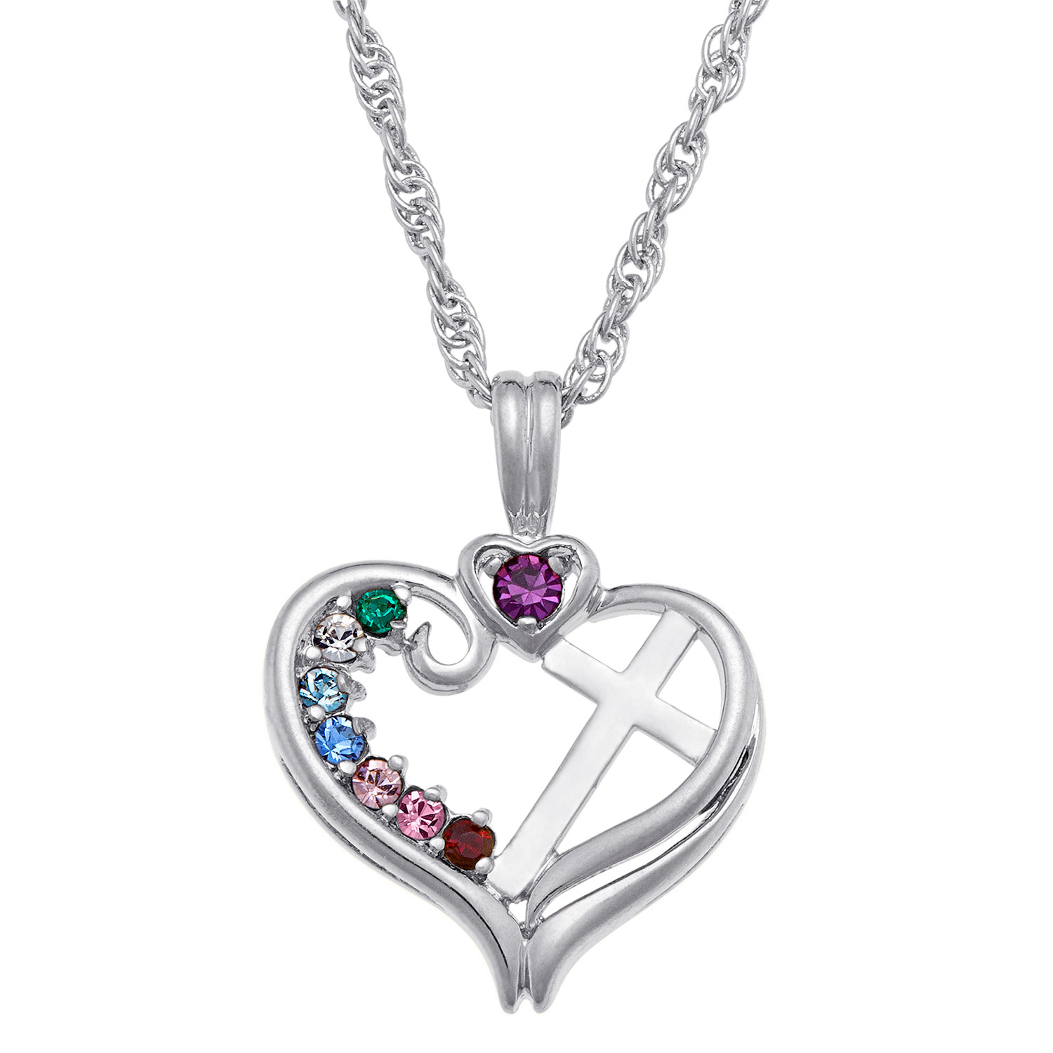 Simulated Birthstone Heart Cross Pendant In Sterling Silver 2 8 Simulated Birthstone Heart Cross Pendant In Sterling Silver 2 8 Stones 20 Personalized Necklaces Create Your Own Zales