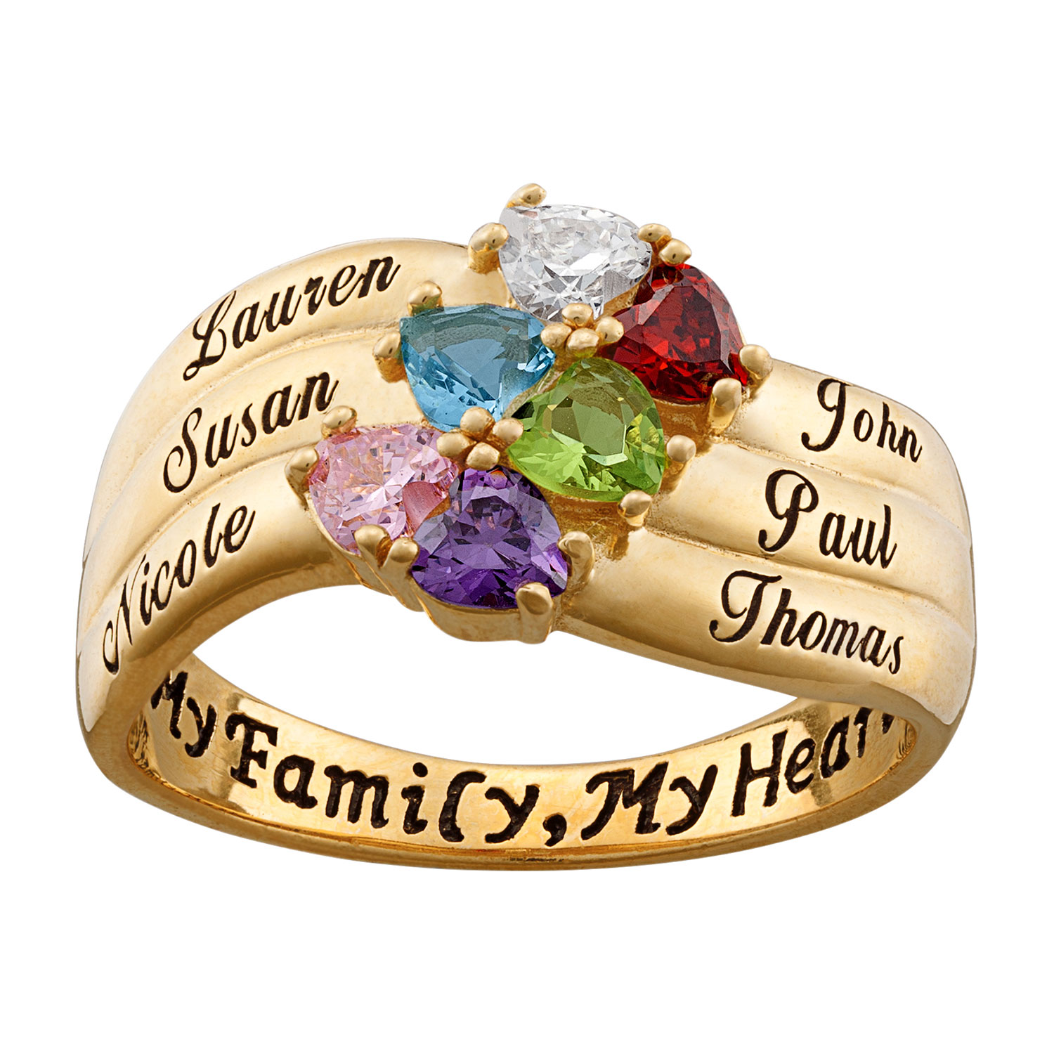 Personalized Mother Rings for Women with 2-8 Simulation Birthstones Custom Heart Birthstone Rings Customize Names Engraved Family Rings for Mothers Day 