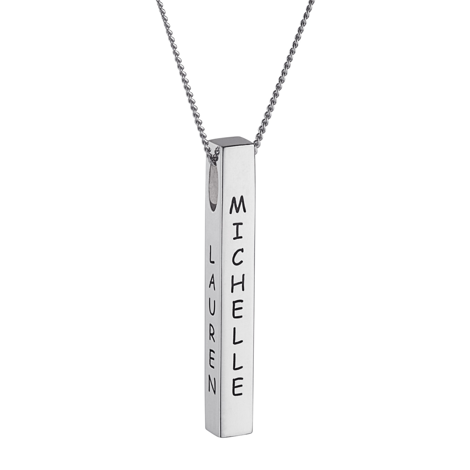 chain 18 inch Sterling Silver Personalized 4 Sided Vertical Bar Necklace Custom Made Any Name Pendant 