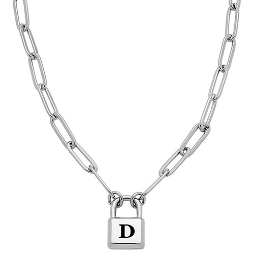 Engravable Initial Lock Necklace (1 Initial) - 19