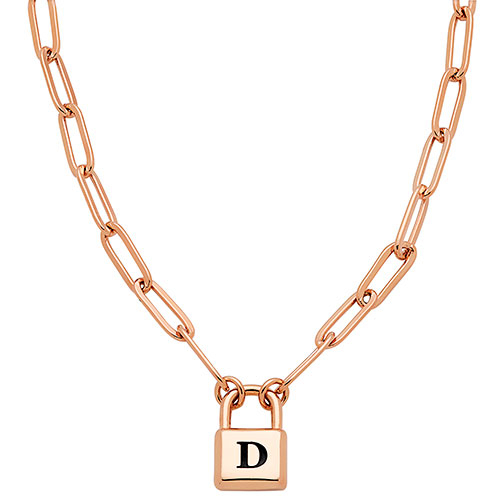 Initial Lock Necklace with Diamonds - Gold Vermeil